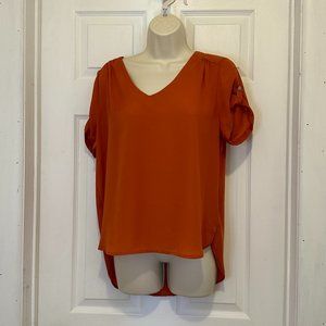 Rust Orange Dress Top with Button Sleeve Detail